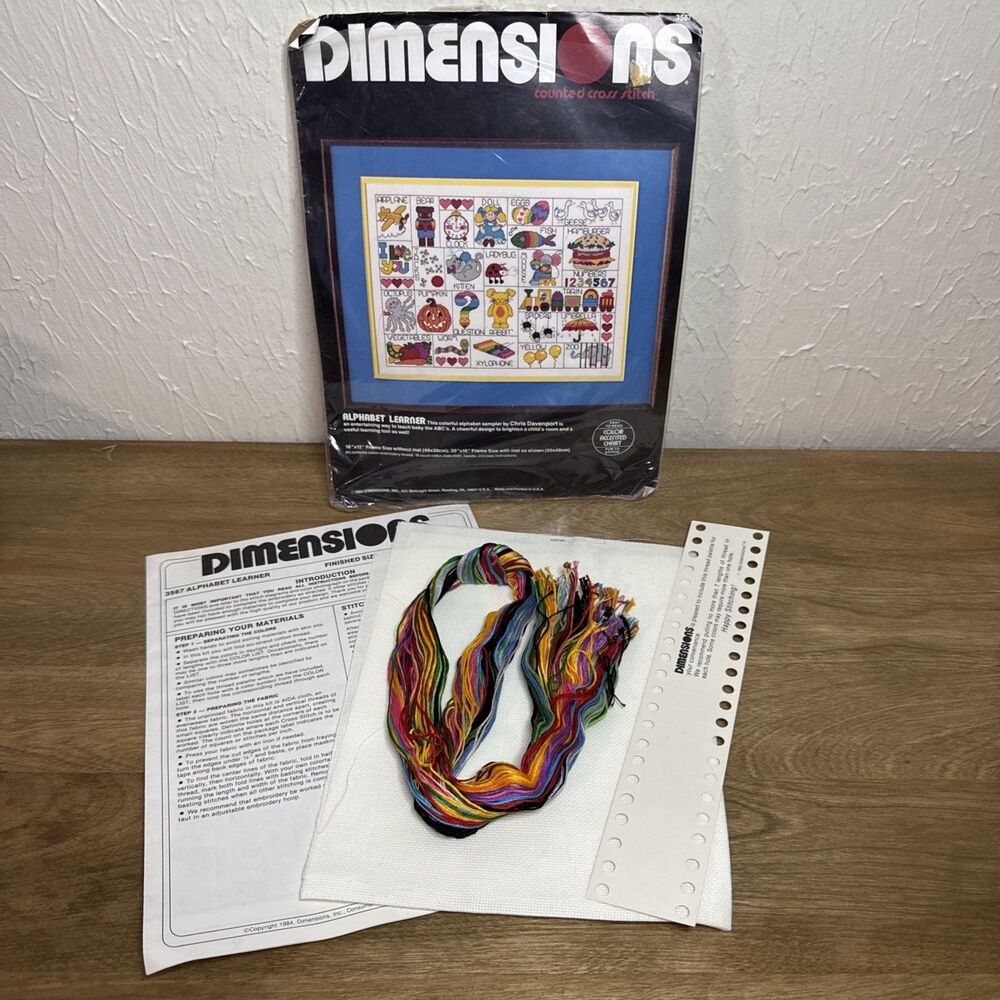 Vintage Dimensions Alphabet Learner #3567 Counted Cross Stitch Kit OPEN PACKAGE